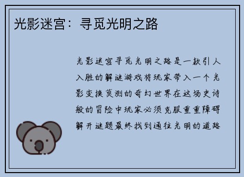 光影迷宫：寻觅光明之路